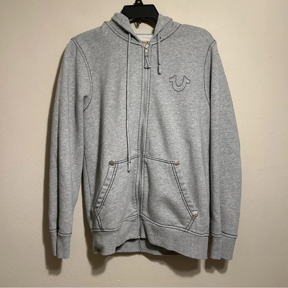 True Religion Men’s Big T‎ Zip Hoodie Full Zip Gray Size S